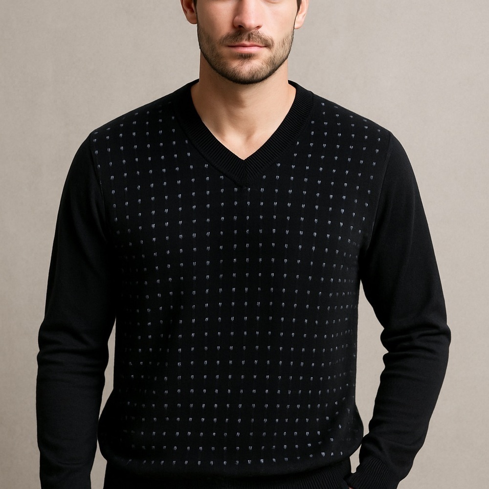 Peter Millar Black 100% Merino Wool V-Neck Sweater with Subtle Pattern L NWOT